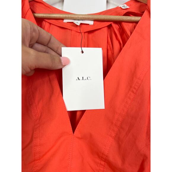 NWT A.L.C. Haley Cotton V-Neck Short Sleeve Coral Spice Orange Mini Dress - Picture 4 of 7